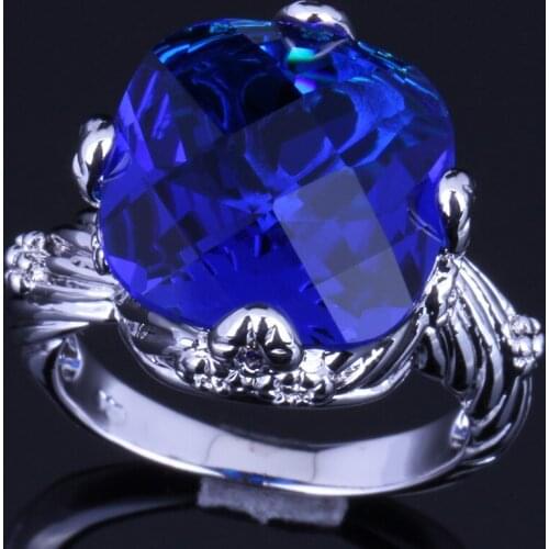 Gorgeous Big Square Blue Cubic Zirconia Silver Plated Ring V0153