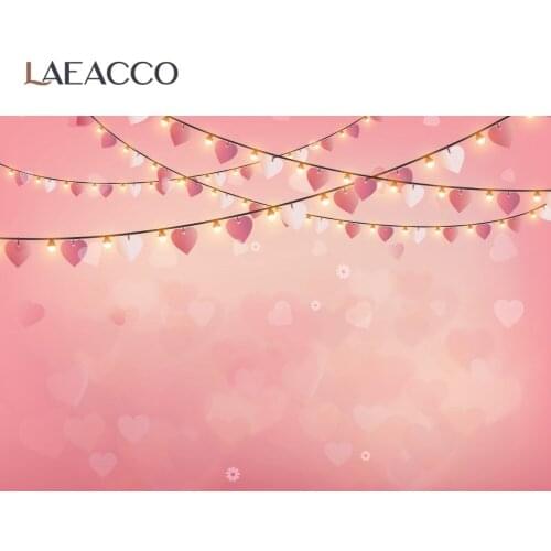 Vinyl Backgrounds For Photography Pink Love Heart Stage Decor Bulb Child Newborn Portrait Photo Backdrops Photocall Photo Studio