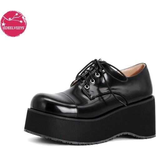 Women Round Toe Lace Up Platform High Heel Chunky Pumps Lolita Goth Fashion Cosplay Oxford Dress Shoes Plus Size 34-48