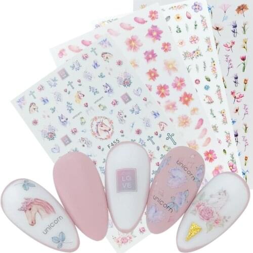 1pcs Stickers for Nails Designs Unicorn Cross Flower Manicure Sliders 3D Nail Art Decorations Sticker Decal