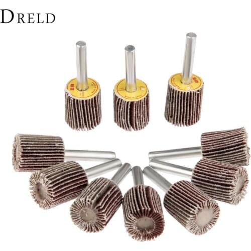 10Pcs Dremel Accessories Grinding Buffing Sandpaper Sanding Flap Wheel Head 20mm+Mandrel 6mm for Mini Drill Rotary Tools 80-Grit