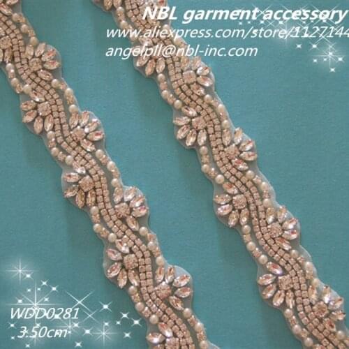 10 YARDS) Wholesale hand beaded sewing bridal rhinestone pearl applique trim iron on for wedding dress WDD0281