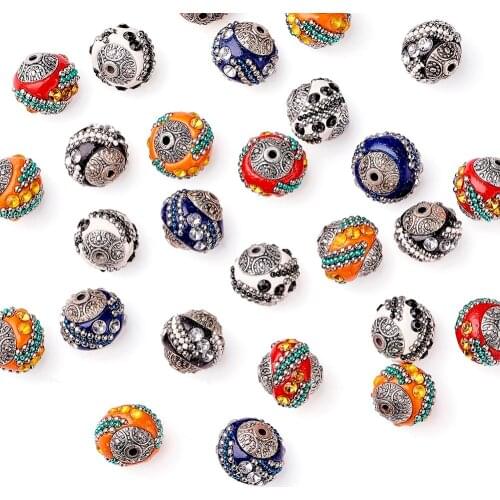 100pc 15mm Handmade Indonesia Beads With Alloy Cores Round Mixed Color For DIY Jewelry Making Bracelets Supplies