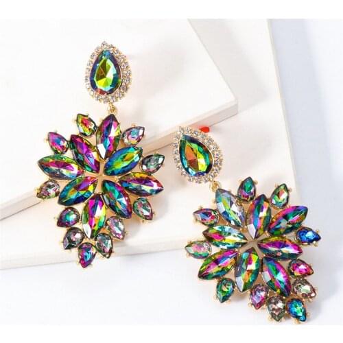 16 Colors 2021 Fashion Luxury Shiny Rhinestone Large Dangle Earrings Female Drop Earrings Accessories Dinner Party Wedding Gifts