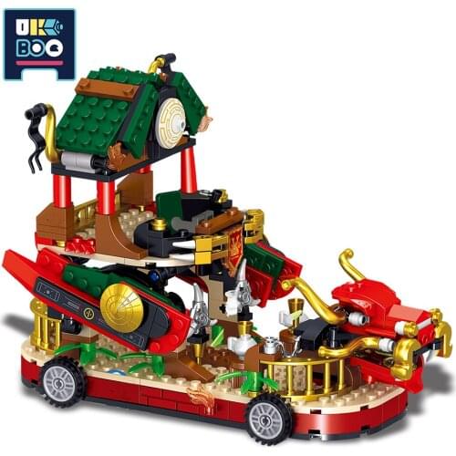 UKBOO 372PCS City Ninja Dragon Car Model Building Blocks Set Vehicle Mecha Weapon Assemble 3 Figures Bricks Toys for Children