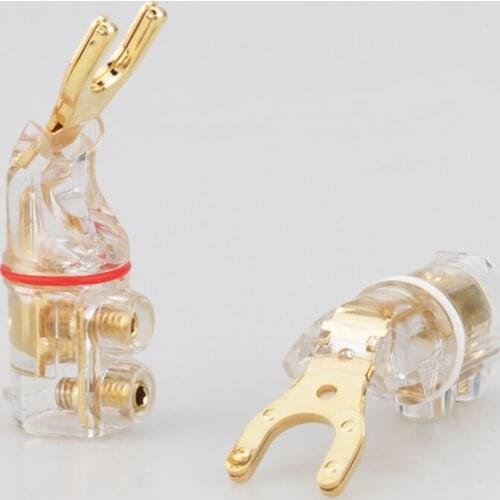 4Pcs High glass Transparent PC Audio Y681 Pure Copper 24K Gold plated Speaker Terminal Connector hifi spade plug