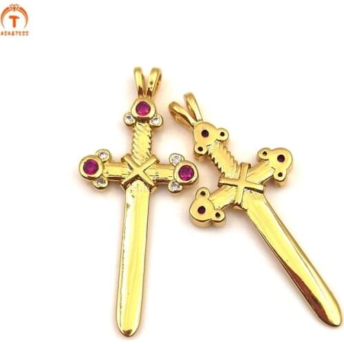 5pcs Gold Brass Plate Sword Pendant for Necklace Knife Sword Gladiator Charm Sword For Men Women Men Sword Pendant For Necklace