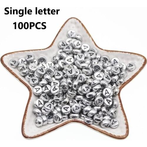 CHONGAI 100Pcs Oblate Acrylic Letter Beads Single Alphabet Silver Round Bracelet Jewelry Beads&Jewelry Making 4*7MM