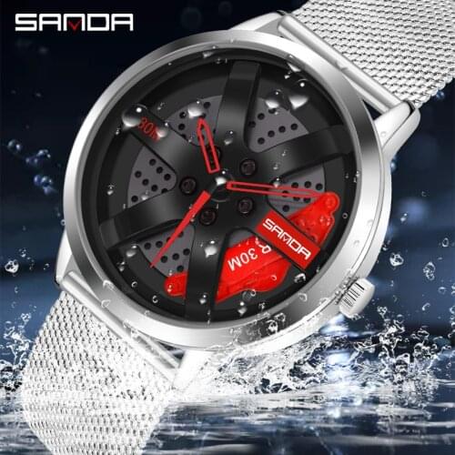 Men Watches Automatic Rotating Tire Rim Dial Stainless Steel Mesh Sport Watch For Men Fashion Waterproof Clock Reloj Hombre