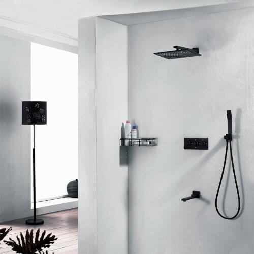 Black Bathroom Shower Mixer Set 10 Inch Rainfall Shower Head Hot Cold Shower Faucet Wall Mounted Shower Mixer HIDEEP