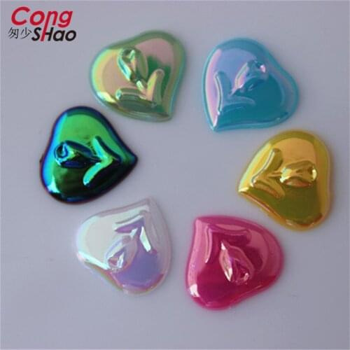 Cong Shao 300PCS 14mm AB Color Heart Acrylic Rhinestones Applique Strass Crystal Stones For DIY Clothes Decoration Craft CS275