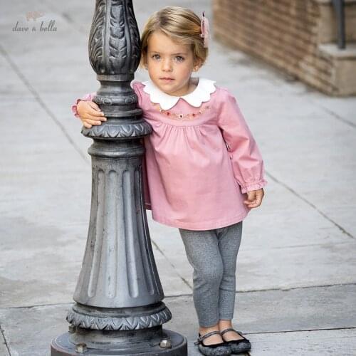 DBM18990 dave bella autumn baby girls fashion floral embroidery clothing sets kids girl cute sets children 2pcs suit