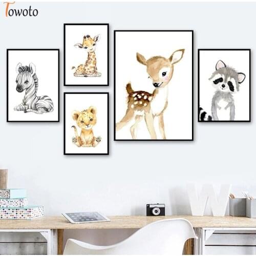 Baby Nursery Animal Wall Art Print Tiger Lion Canvas Painting Cute Zebra Giraffe Elephant Poster Children Room Decor Picture
