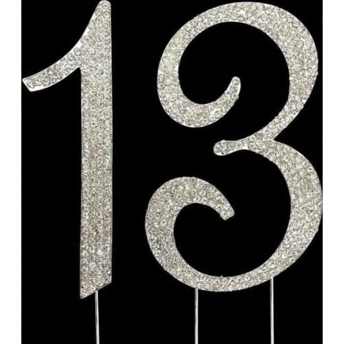 Number Cake Topper 0-9 Silver Crystal Diamante Rhinestone Engagement Wedding Birthday Party Decorations Cake toppers Large favor