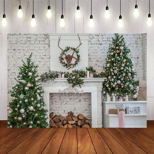 Photography backdrop christmas fireplace wood gifts background for photo studio christmas tree photo booth background studio