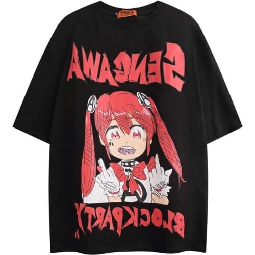 Anime Cute Girl Printed T Shirt Men Hip Japanese Streetwear Manga Harajuku Cotton Short Sleeve Summer Couple Fashion Tshirt