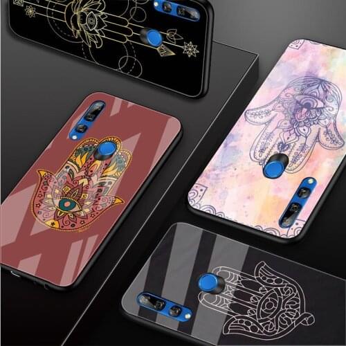 Hamsa Hand of Fatima Tempered Glass Phone Case For Huawei honor 8X 9 10i 20i 20Lite 20Pro 30 Pro Cover Shell