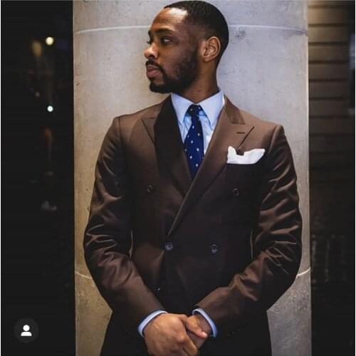 JELTONEWIN Double Breasted Blazer Brown Wedding Suit Prom Men Suit Groom Tuxedo Latest Design Costume Homme Business Mens Suit