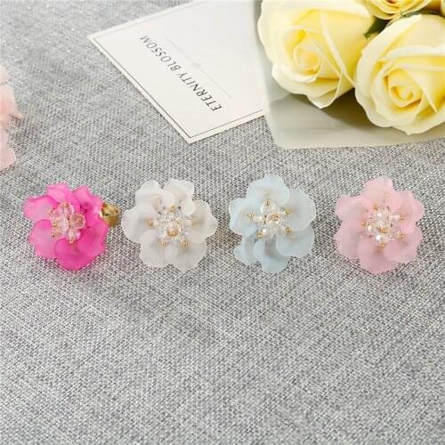 Korean Beautiful Flower Colorful Women Wedding Engagement Rings for Woman Fashion Party Open Beads Finger Ring Jewelry R435