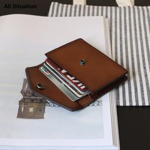 Luxury Credit Card Wallets Male First Layer Cow Leather Handmade Vintage Business Card Case Retro Hasp Small Coin Purses Women