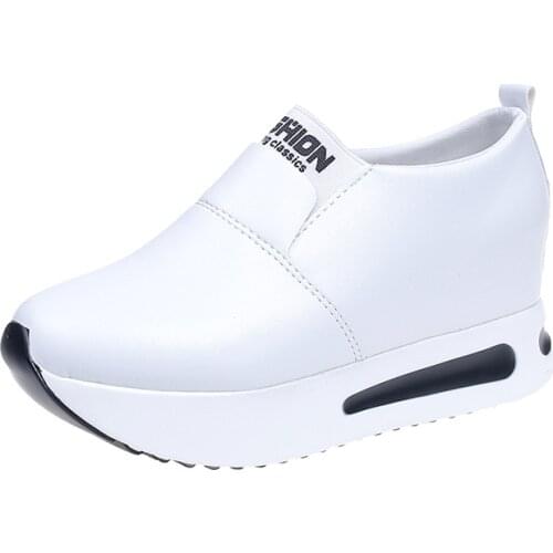 Women White Sneakers 2019 Spring Autumn Wedge Hide Heels Ladies Casual Loafers Shoes Women Wedges Platform Comfort Female shoes