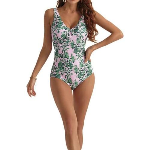 2021 Hot New Floral One-Piece Swimsuit Print Beach Tight Sexy Bikini Women