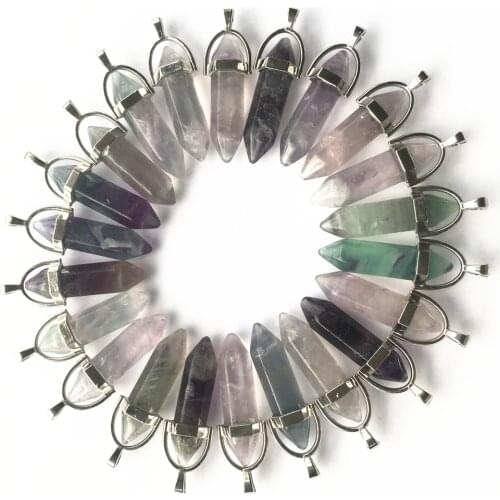 Hot Fashion Natural Fluorite Stone Pillar Charms Point Chakra Reiki Pendants Pendulum for Jewelry Making 24pcs/lot Wholesale