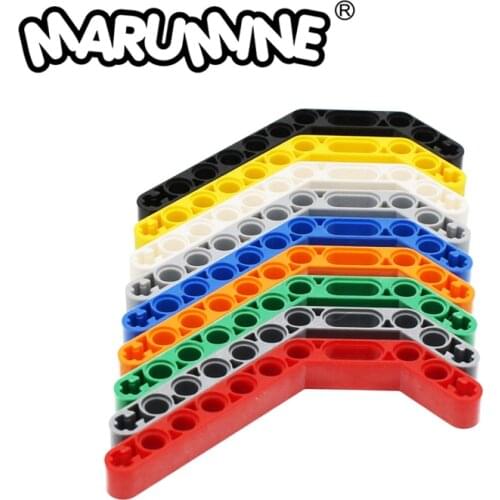 Marumine Technic Bricks Part 10PCS Liftarm Beam 10+2 Cross Hole Curved Shape 3x7 11.5 # 32009 Building Blocks Assemble Particle