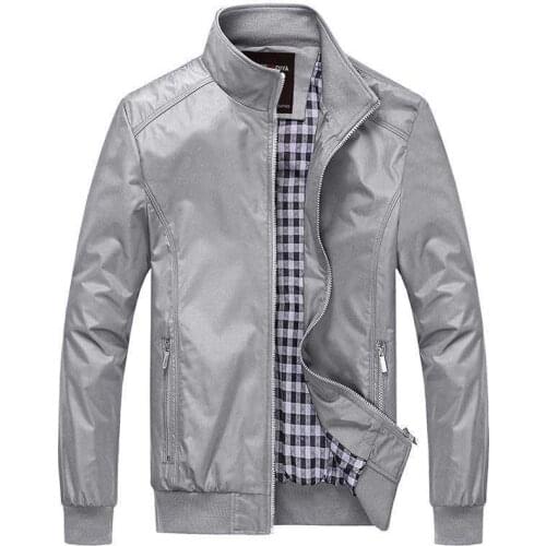 Men Jacket Spring 2019 Autumn Solid Color Stand Collar Grey Casual Jackets M-5XL 6XL Outerwear Men Clothing Plus Size M-6XL J867