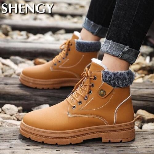 Winter New Warm Men Shoes Solid Color Lace-Up Plush Button Non-Slip Mens Shoes Walking Casual Classic Males Ankle Boots