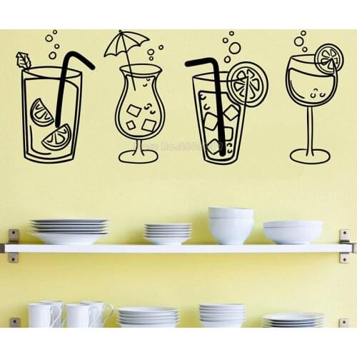 Set of four cocktail glasses Wall Decal drinks alcohol Vinyl Wall Sticker for Kitchen or Your bar Decoration Accessories LL2098