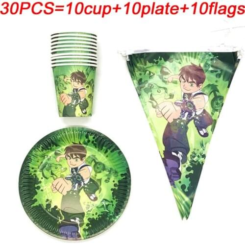 Ben 10 Party Supplies Disposable Tableware Cup Plate 1st Birthday Party Decorations Banners Kids Baby Shower Party Supplies Flag