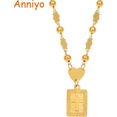 Anniyo Marshall Cross Pendant Ball Beads Necklaces for Hawaii Women Gold Color Melanesia Guam Micronesia Jewelry #087506P