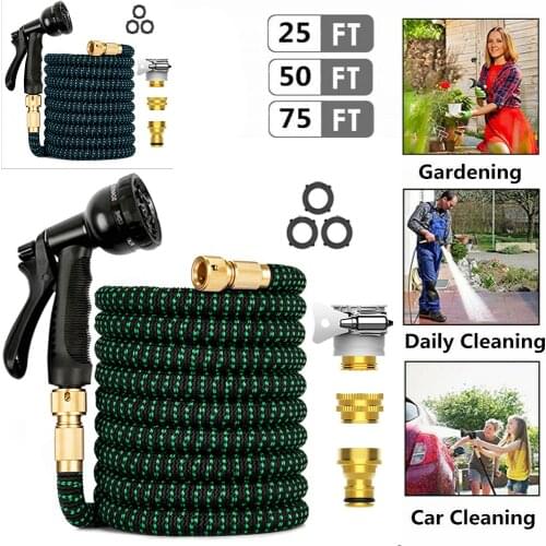 25Ft-100Ft Expandable Garden Hose Pipe Upgraded Double Latex Lightweight High Pressure Car Wash Hose With Spray Gun Watering