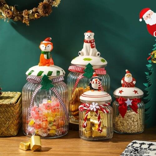 Christmas Candy Gift Tank European Style Glass Candy Jar Roman Sugar Bowl Snack Storage Jar with Lid Dried Fruit Tank Sealed Jar