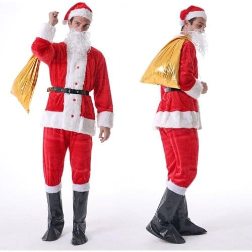 2020 Christmas Women Men Santa Claus Suit High Quality Xmas Party Outfits Caps Beard Tops Pants Boots And Belt 6PCS