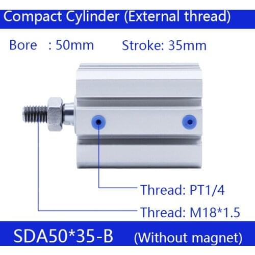 SDA50*35-B Free shipping 50mm Bore 35mm Stroke External thread Compact Air Cylinders Dual Action Air Pneumatic Cylinder
