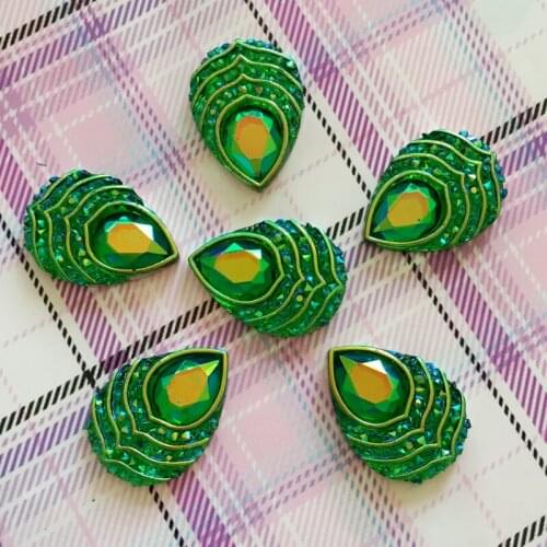 DIY 40pieces * 18 mm*13mm green AB resin drop drill peacock eye crystal wedding dress decoration flat back paste thin-E196