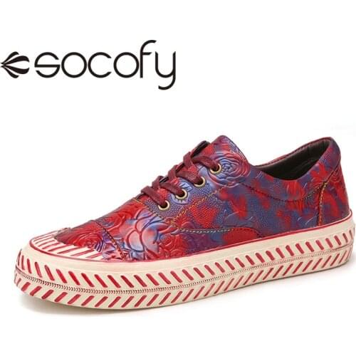 SOCOFY Women Elegant Style Sneakers Floral Embossed Comfy Protect Toes Round Toe Lace Up Casual Sneakers Walking Shoes Shoes