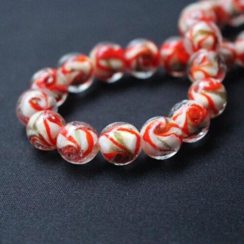 10pcs/lot 12mm 14mm Lampwork Glass Beads With Red Color Gold rotation for earring necklace making