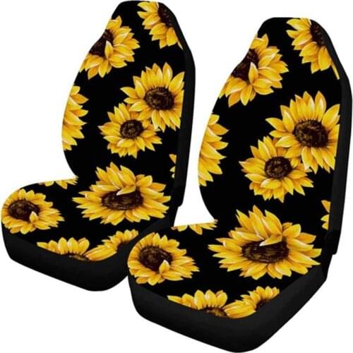 2PCS Car Seat Cover Universal Auto Sunflower Print Seat Case Polyester Fiber Car Decoration Protector Mat Pad Accessories