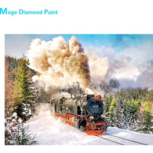 Vintage Steam Train in Snowy Woodland Scenery Diamond Painting Round Full Drill DIY Mosaic Embroidery 5D Cross Stitch Gifts