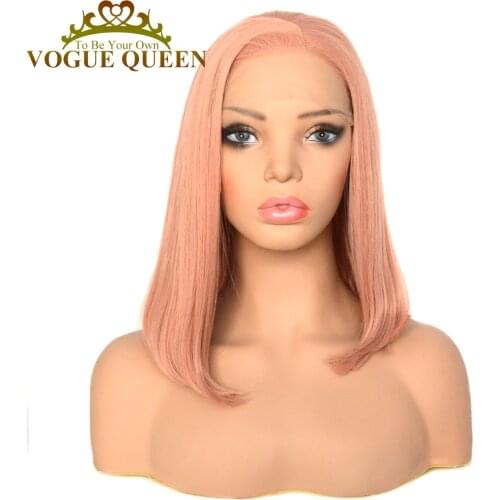 Vogue Queen Orange Pink Bob Synthetic Lace Front Wig Heat Resistant Fiber High Density Daily Wearing For Women