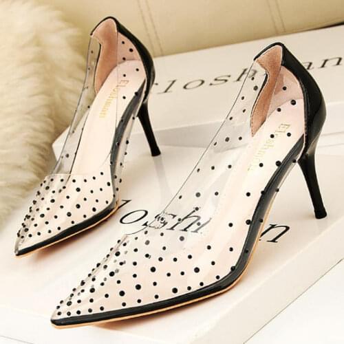 New Fashion Pointed Toe Water Drill Transparent High Heels Ladies Shoes and Sandals