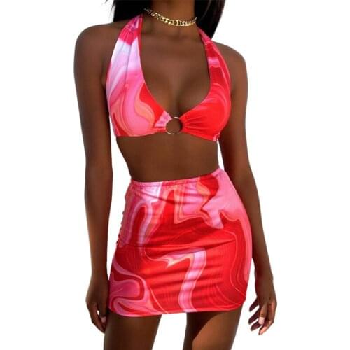Womens Tie Dye 2 Piece Set Sleeveless Sexy Bra Tops Side Tie Drawstring Slim Mini Skirt Y2K E-Girls Outfits Suits