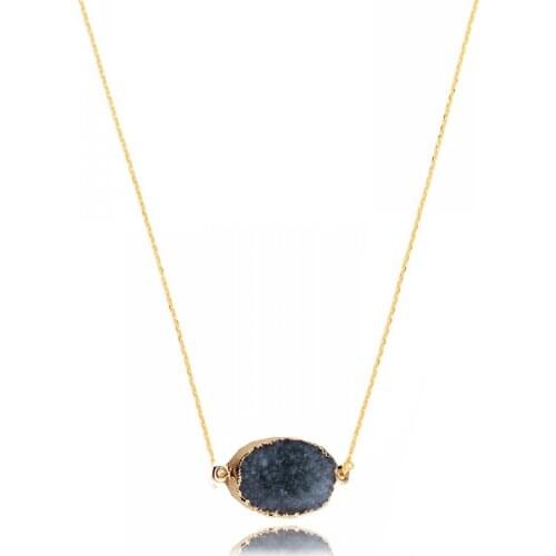 Retro Style Jewelry with Gold Color Resin Druzy Stone Geometric Shaped Pendant Long Necklace for Women Party Gift