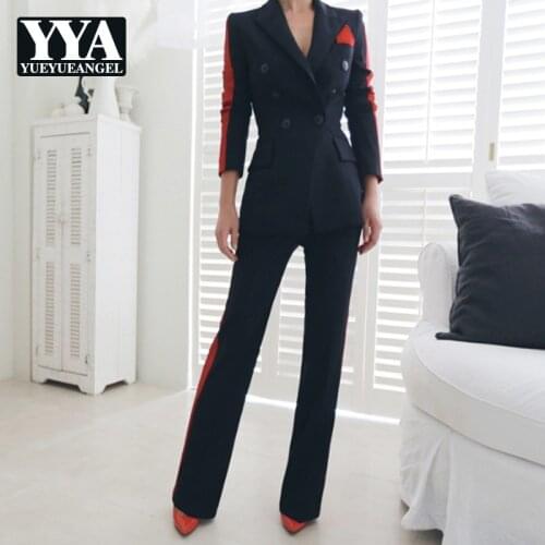 Office Ladies Formal Business Work Blazer Suits Fashion Women Patchwork OL Pants Outfits Set Notched Blazer Jacket Suit Costume