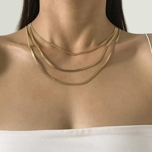 2021 Hip Hop Jewelry Gold Metal Chunky Necklace Statement Snake Chain Necklaces for Women Multi-Layer Collar Jewelry Femme Gift