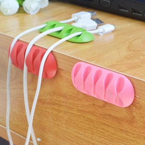 10pcs/lot Five Holes Desktop clip clamps Silicone Cable Wire Organizer Cable Clip USB Charger Cord Holder Cable Winder