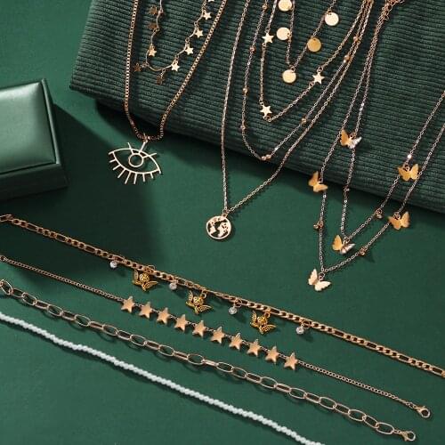 2020 Trendy Butterfly Choker Necklace For Women,Map Eyes Coin Pendants Necklaces,Star Chain Chokers Bohemian Jewelry Gift